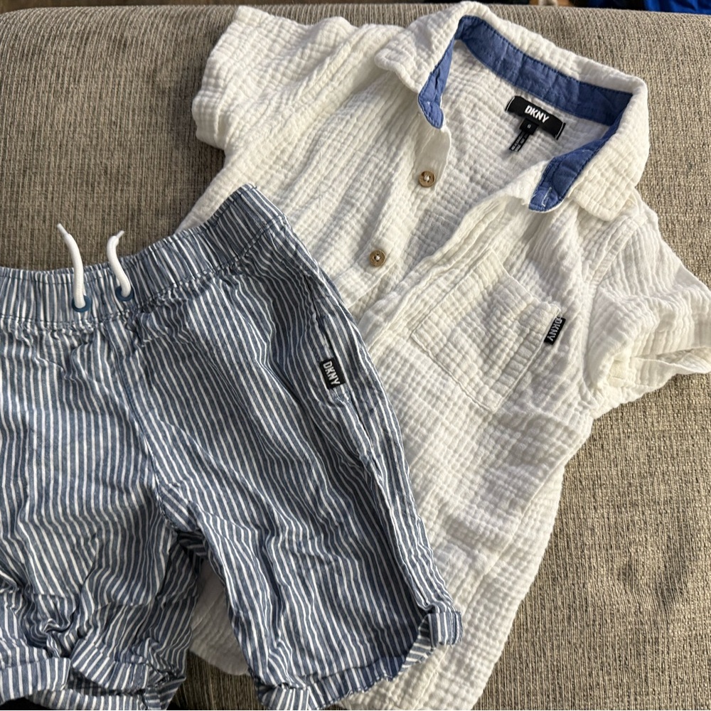 DKNY White and Blue Textured Shirt